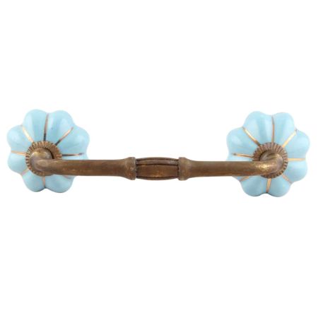 Turquoise With Golden Line Medium Ceramic Melon Bridge Handle